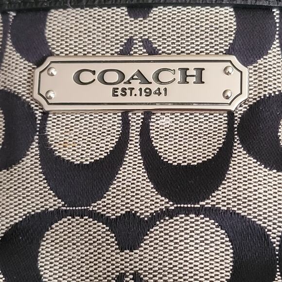 Coach Signature Gallery Beige/Gray Purse Bag Zipper Close Signature Leather Trim - Picture 3 of 16